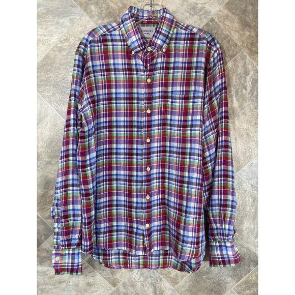 Ledbury Shirt Men's Medium Plaid Classic Fit Long Sleeve Button Down 100% Linen - Picture 1 of 9